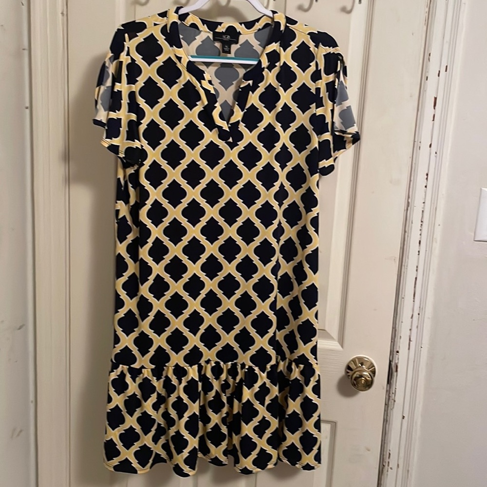 Never worn AGB dress. Yellow and blue. Short sleeved ruffle bottom